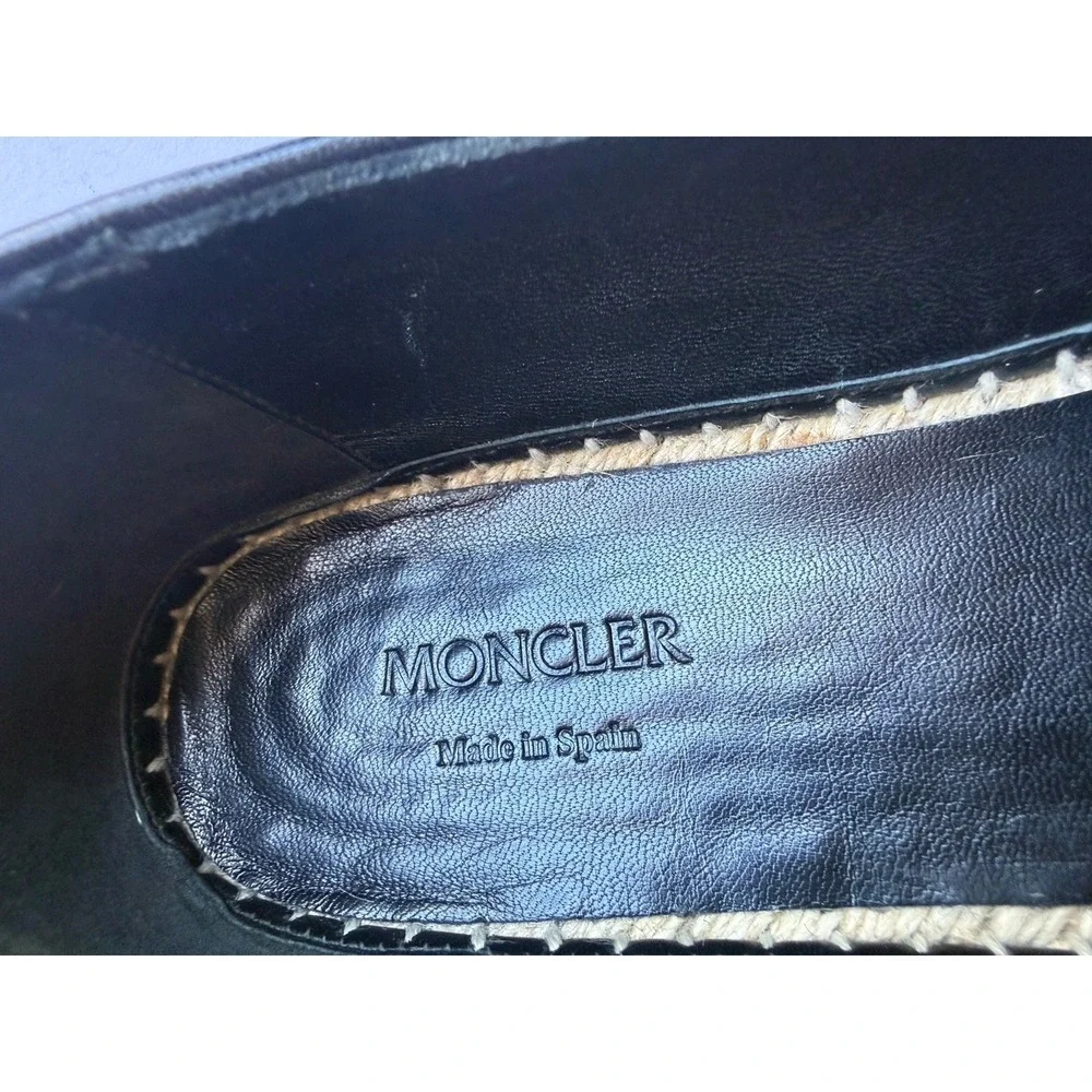 Moncler Black Tan Perforated Leather Espadrille Loafers Flats EU 40 US 9 Luxury